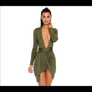 NWT US 6 Oh Polly Khaki drape dress